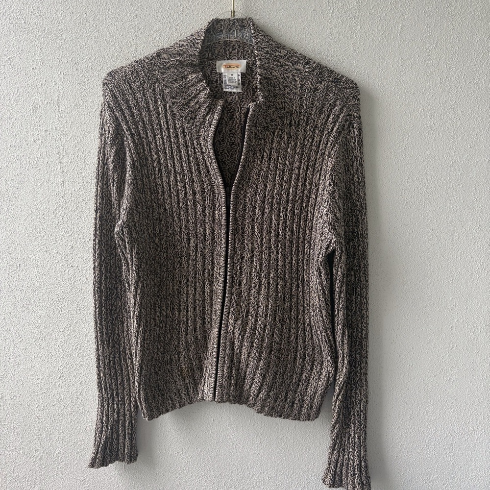 Talbots Zip Up Cardigan Long Sleeve Brown Marled Size M 100% Cotton Fall Alaska